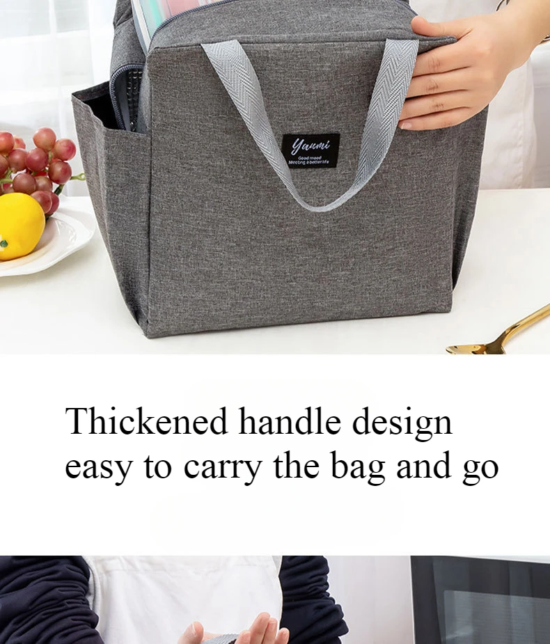 Double Pockets Portable Lunch Bag Lunch Box Insulated Canvas Tote Bag School Lunch Portable Dinner Box Picnic Food Storage