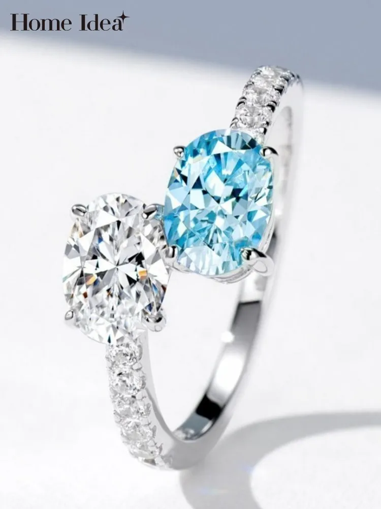 

Women Fine Jewelry Design Four Claw Oval Artificial Diamond Rings 925 Sterling Silver Office Ladies Fashion Open Rings