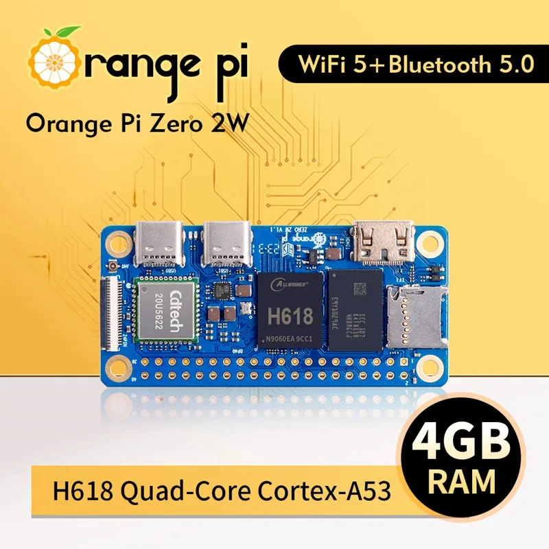 Orange Pi Zero 2 W 4GB RAM DDR4 Mini PC Allwinner H618 Orange Pi Zero 2 W WiFi Bluetooth BLE SBC Computer a scheda singola Zero2W