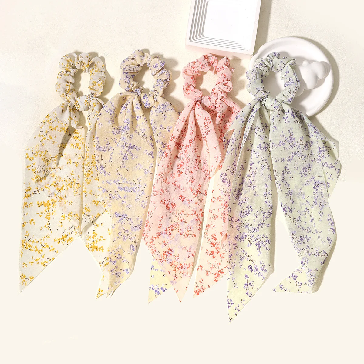 Chouchous surdimensionnés à imprimé Floral et feuilles pour femmes, accessoires minimalistes élégants et chics adaptés au quotidien, aux fêtes, à la plage, etc., 1/4 pièces