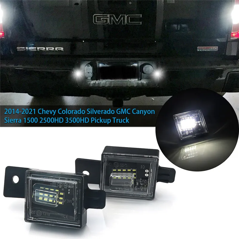 

2Pcs/set LED License Plate Lights For 2014-2021 Chevy Colorado Silverado GMC Canyon Sierra 1500 2500HD 3500HD Pickup Truck