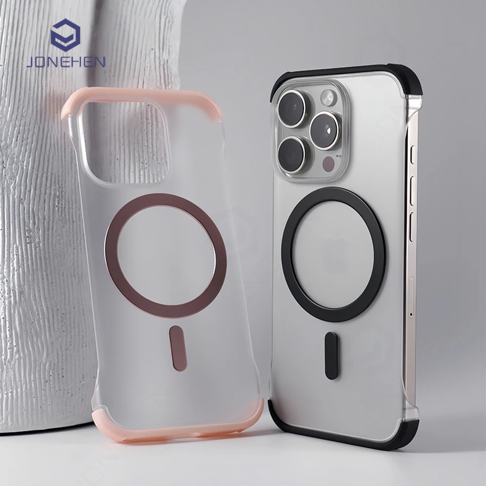 สําหรับiPhone 16 Pro Max Framelessกรณีกระจายความร้อนไร้ขอบSlim MatteสําหรับMagsafeสําหรับiPhone 12 13 14 Plus 15 Pro Max