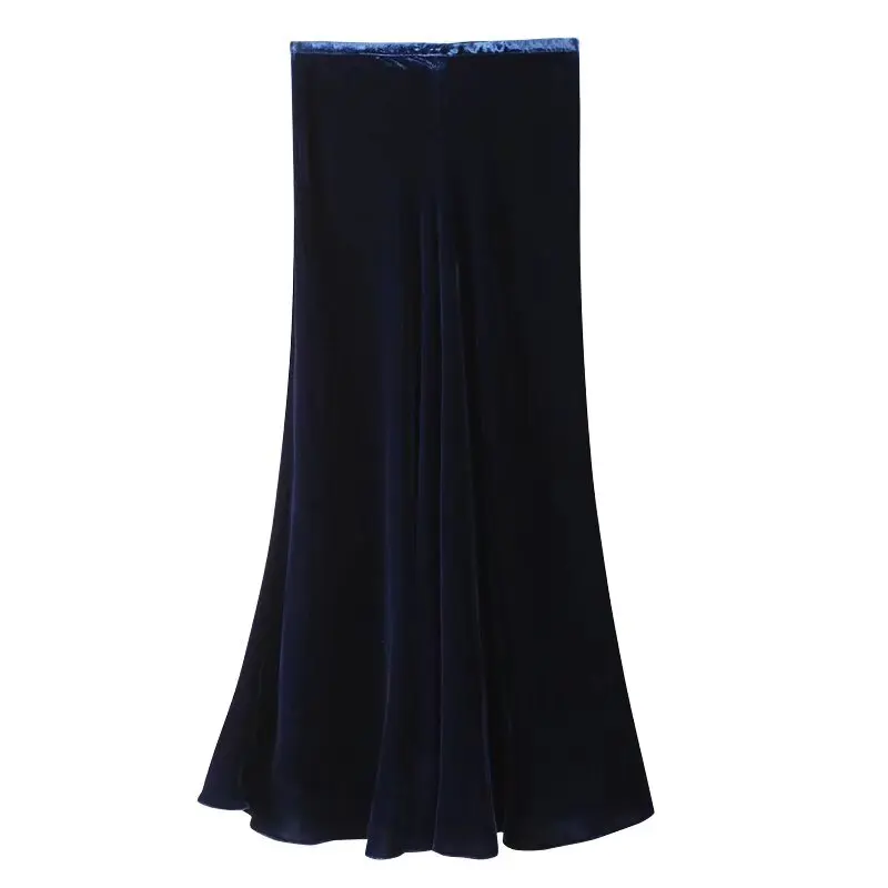 Dave&DiFrench Vintage Velvet Skirt Women Fashion High Waist Straight Elegant Midi Skirts Womens 2024