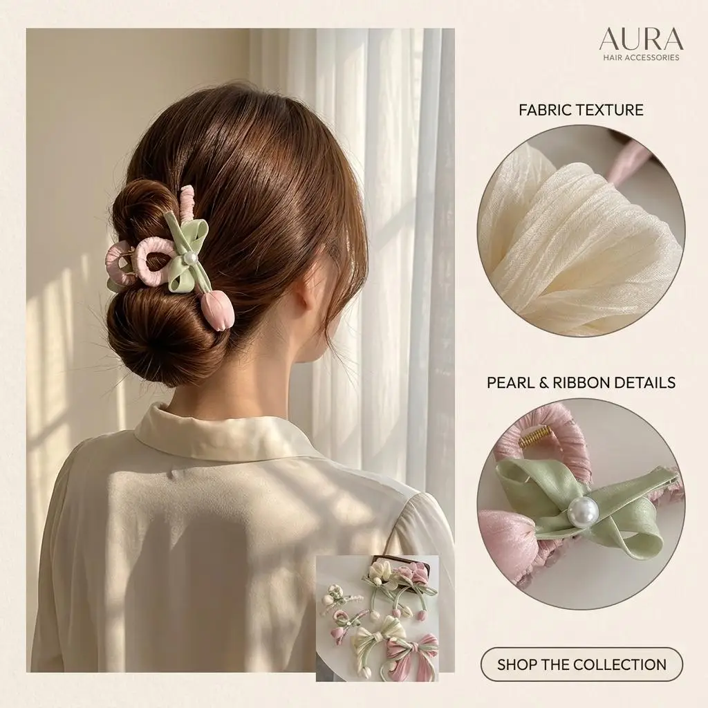 Bow Hair Clip Romantic Tulip Hair Clip Tulip Bow Claw Clip Flowing Women Hair Accessory For High Ponytail Shopping