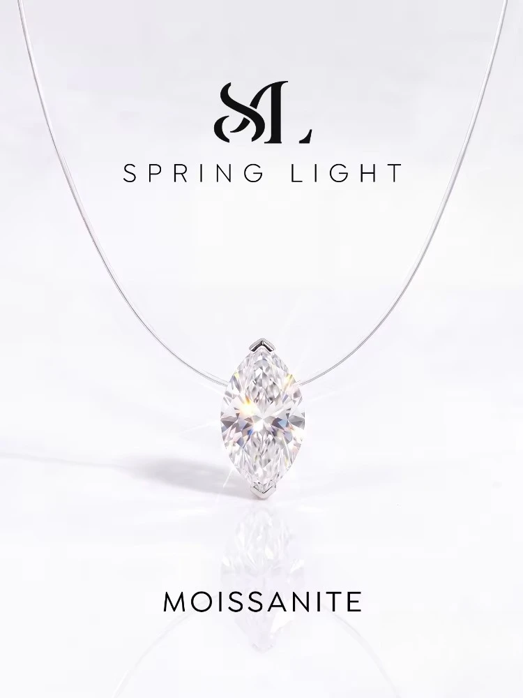 1CT Moissanite Diamond Classic Marquise Fishing Line Necklace For Women Anniversary Party High Quality Fashion Jewelry