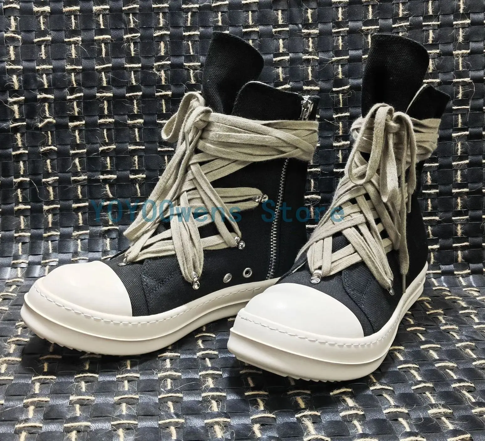 Zapatos de hombre y mujer, botas altas hasta el tobillo con cordones cruzados de lona, zapatillas planas informales Vintage originales de lujo Owens