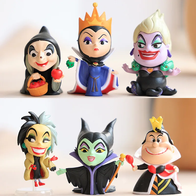 6.5-8cm Disney Fairy Tale Villain Figure Queen Cruella Maleficent Evil Witch Figurines Model Doll Birthday Gift For Children