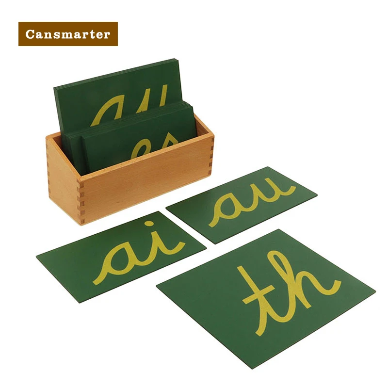 

Baby Toys Montessori Wooden Lower Case Cursive Sandpaper Double Letters with Box Language Teaching Aids School Toys for Children