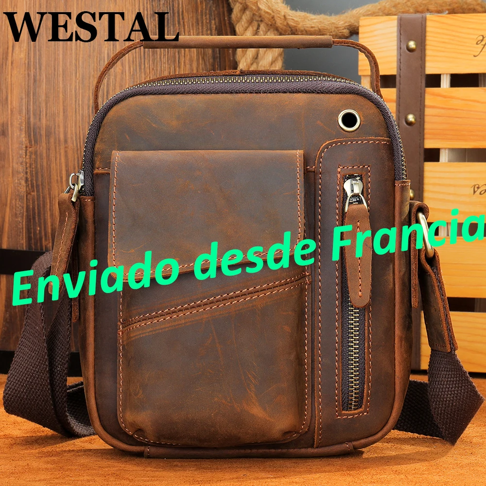 WESTAL Crazy Horse Leather Shoulder Bags for Men Crossbody Bags Purse My Order USB Charging Messenger Bags Leather Handbags Man