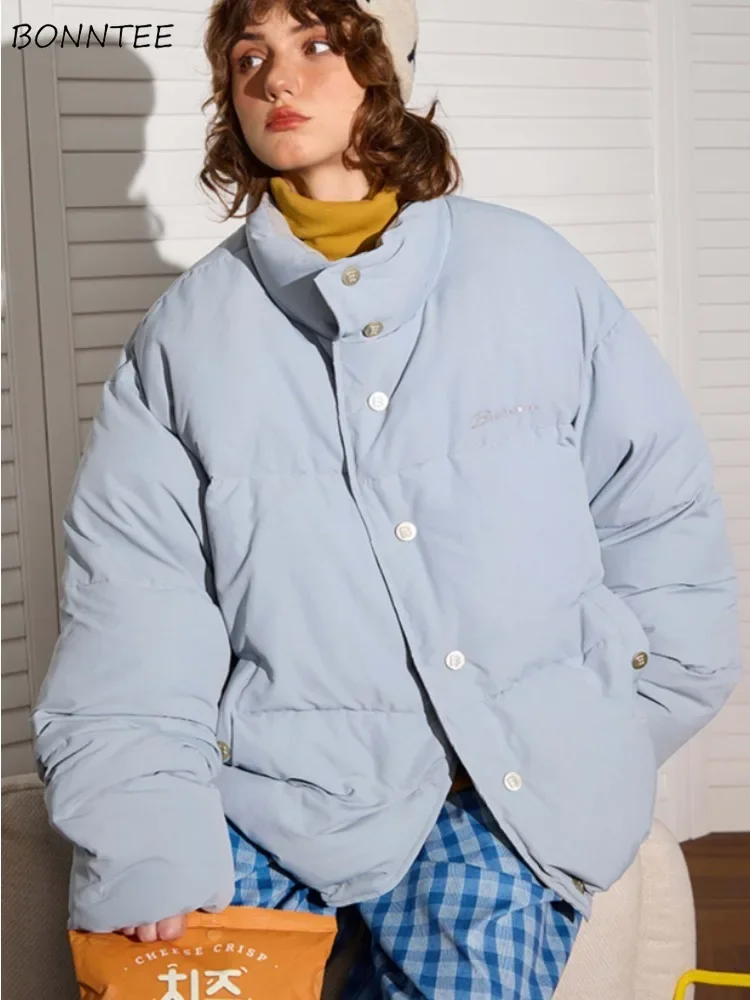 

Parkas Women Loose Ulzzang Cool American Style High Street Retro All-match War Winter Coats Stand Collar Zipper Pockets Shopping