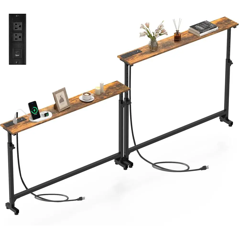 

2 Pack Behind Couch Table with Charging Station, 78.8" Long Narrow Soa Table, 8-Level Adjustable Height (23.6"-33.5"), Slim Side