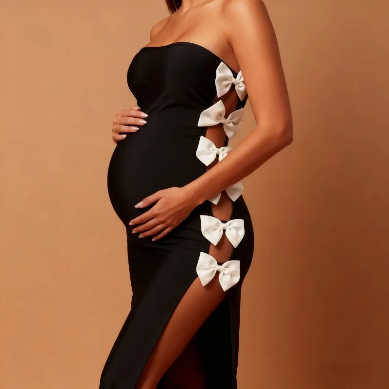

Chic Strapless Dress + Stylish Slim Bowknot Bodycon Style + Ideal for Women’s Gatherings/Nights Out Maternity Dresses Photoshoot