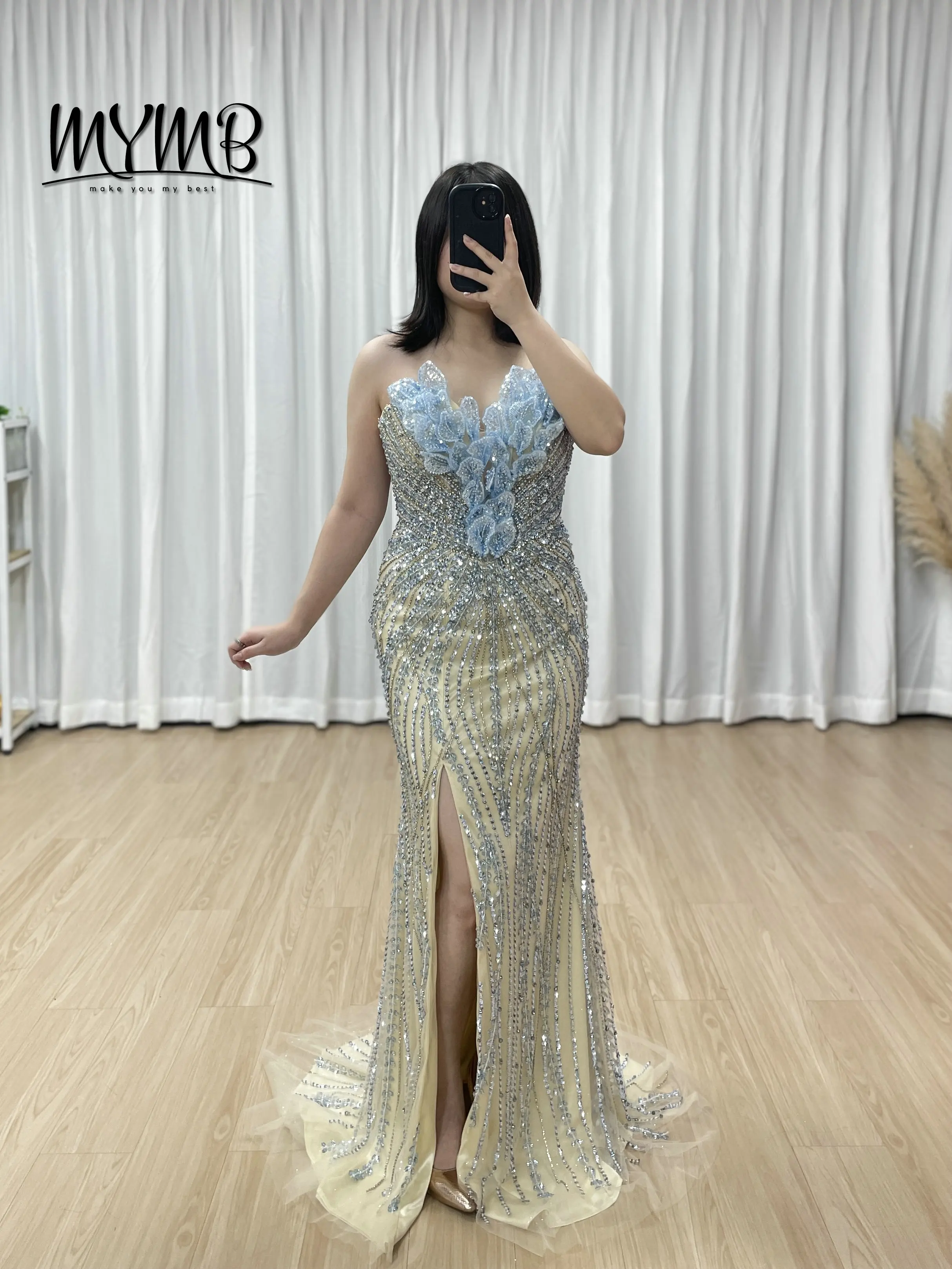 

MYMB Роскошное вечернее платье русалки с тяжелыми бисером, сексуальное платье с высоким разрезом и 3D цветочным кристаллом для выпускного вечера, официальная одежда для вечеринок знаменитостей MC20131