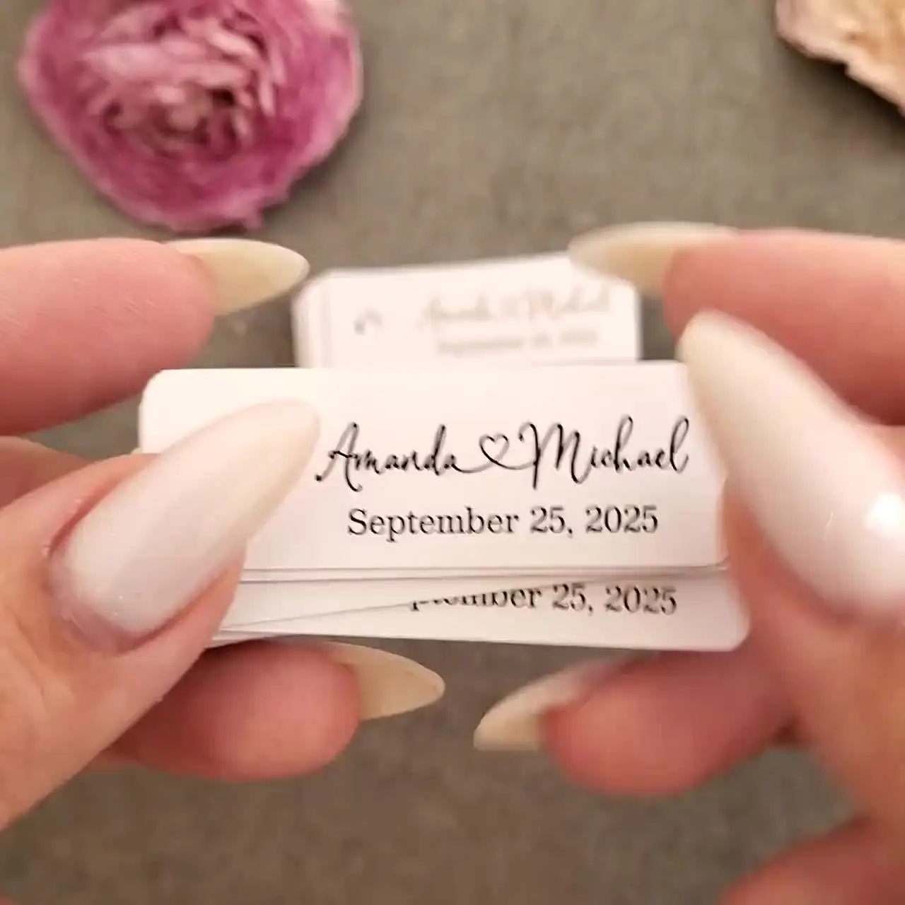 50pcs Custom Wedding Tags, Personalized Wedding Name Tags, Rectangular Labels Custom Gold Foil Silver Foil Black Text