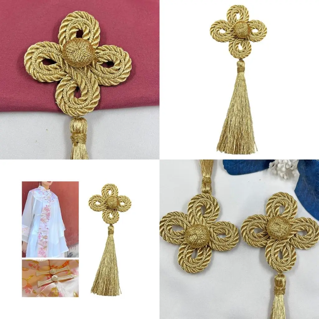 

Delicate Clovers Tassels Pendant Gold Coated Thread Craft Project Making Kits For Evening Gowns And Traditional Costume Y08E