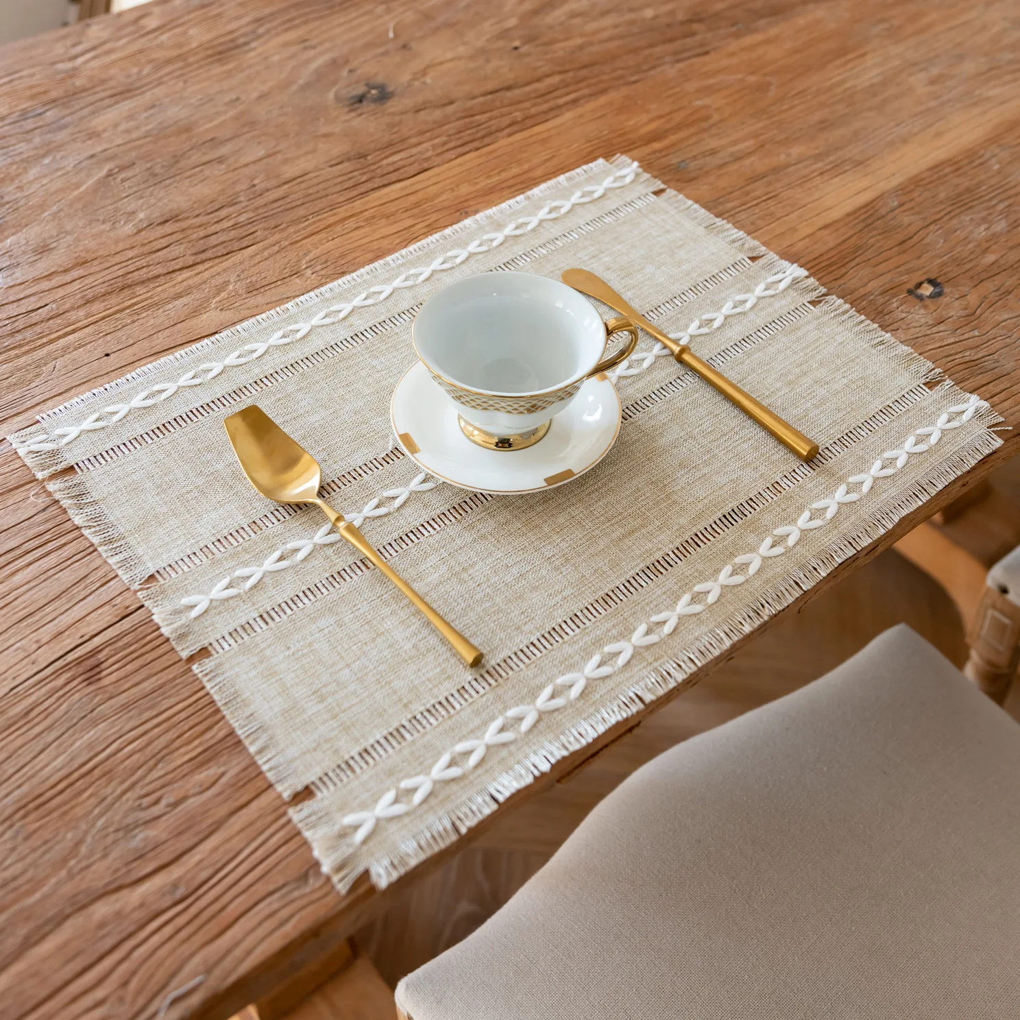New Dining Mat,, TableclothFabric Napkin Decorative Western-Style Dining Mat Woven Color-Block Striped Mat with Tassels Bowl Mat