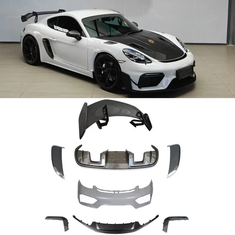 

STLF For Porsches 718 Caymans Boxster Dry Carbon Fiber GT4RS Style Front bumper splitter Rear diffuser wing Side vents Body Kit