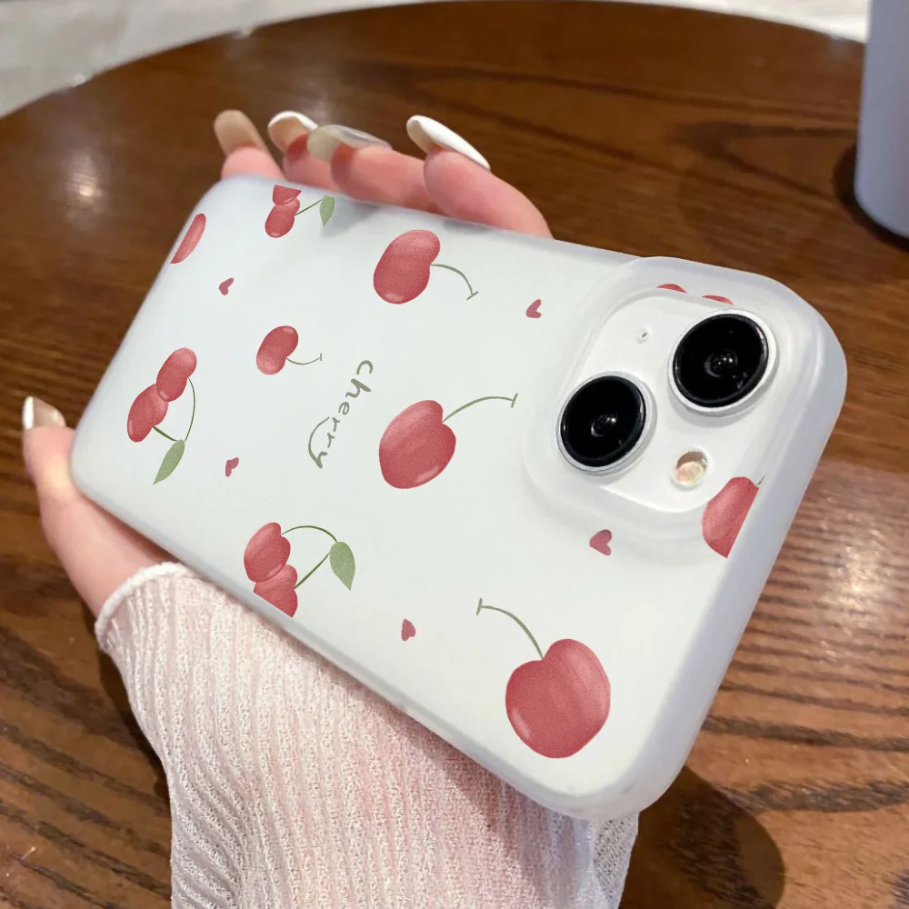 Cherry Phone Case Frosted For iPhone 17 18 Pro Max 16 18 Pro 15 13 14 12 11 15 Plus Air 13 Mini Capinha Caha Silicone Shokproof - view 4