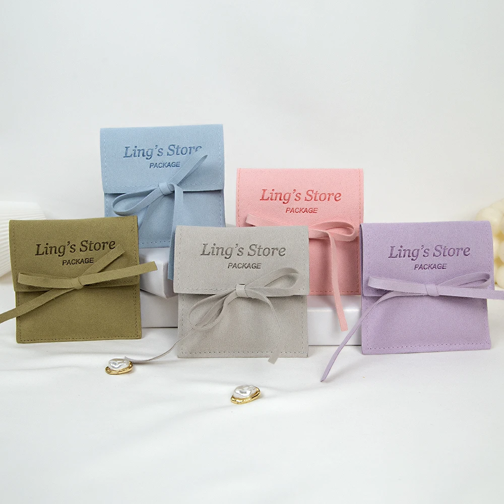 

100Pcs Chic Custom Logo Jewelry Microfiber Envelope Bowknot Bag Rings Earrings Bracelet Pendant Necklace Storage Organizer Pouch