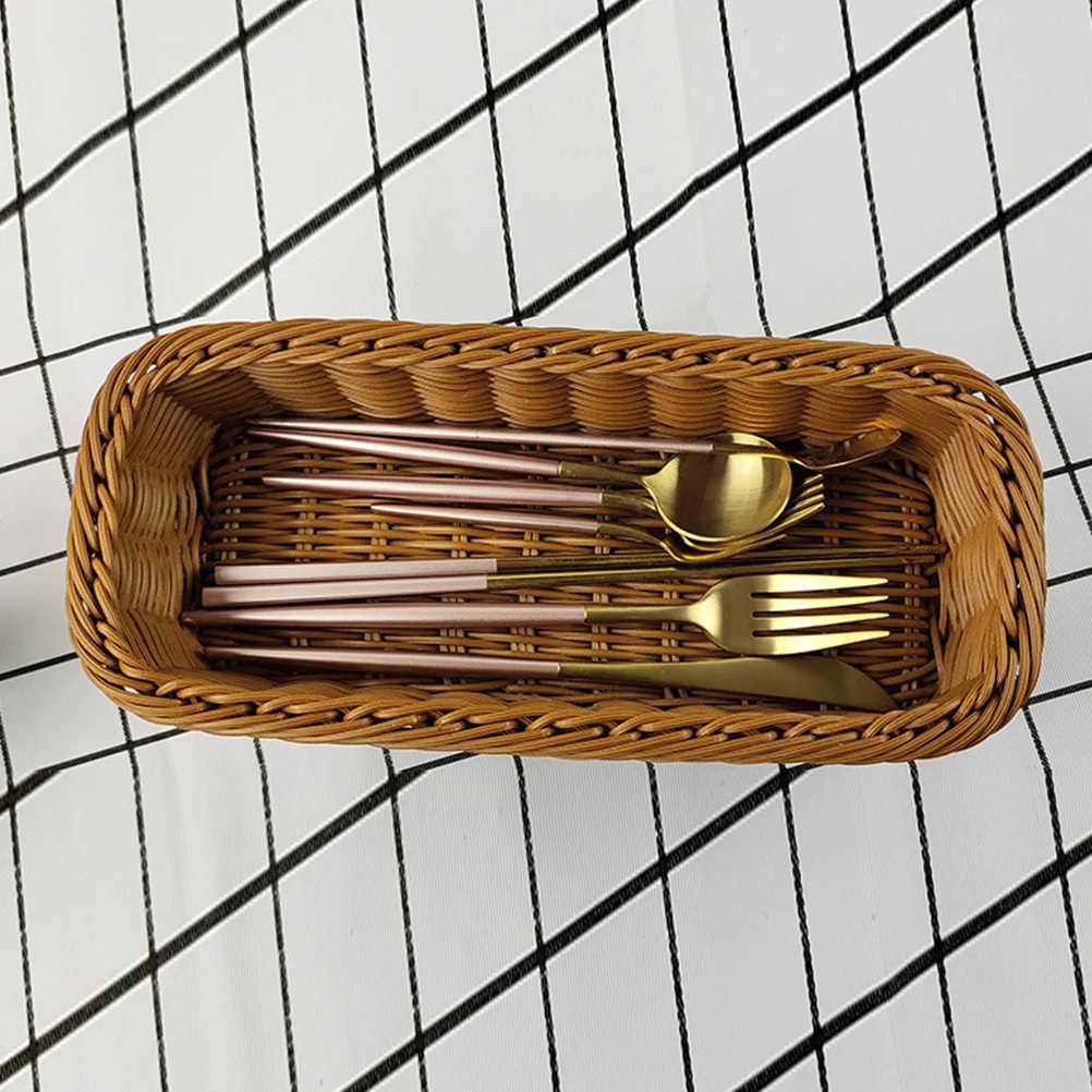 

Tableware Storage Box Plastic Rattan Woven Basket for Chopsticks Fork Spoon Kitchen Utensil Holder Japanese Style Organizer
