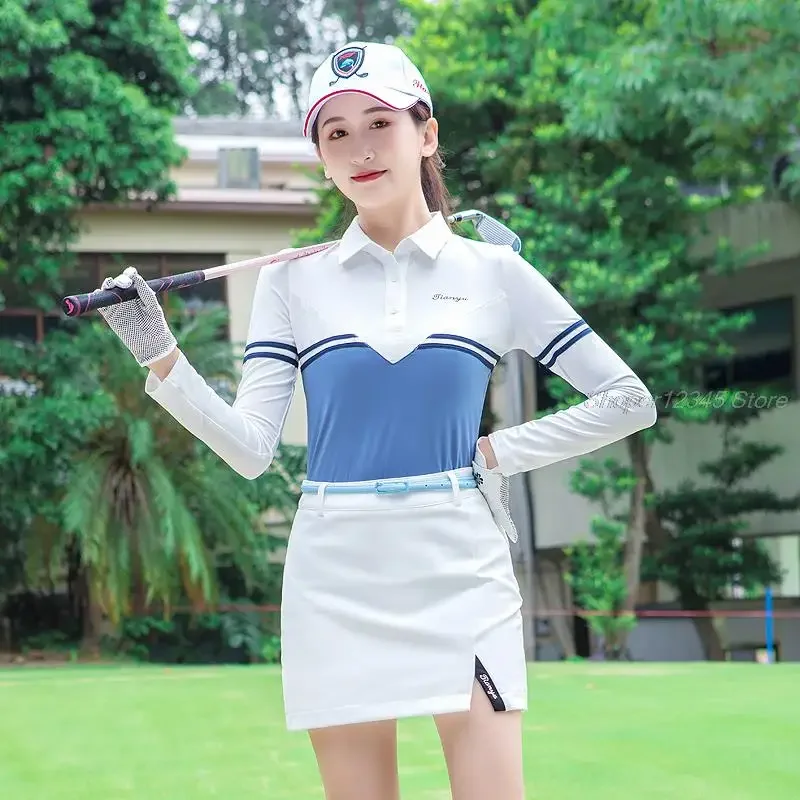 TTYGJ Women Long Sleeve Golf T-Shirt Sunscreen Slim Leisure Shirt Ladies Breathable Tops Quick-Drying Sportswear Golf Clothing