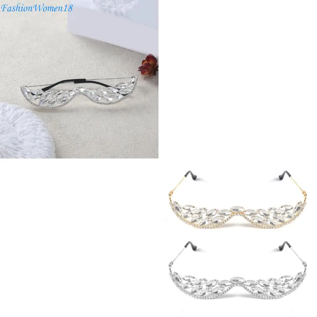 

No Lens Diamonded Decor Half Glasses Frame V Rhinestones Sunglasses Without Lens Half Frame Rhinestones Glasses 57BD