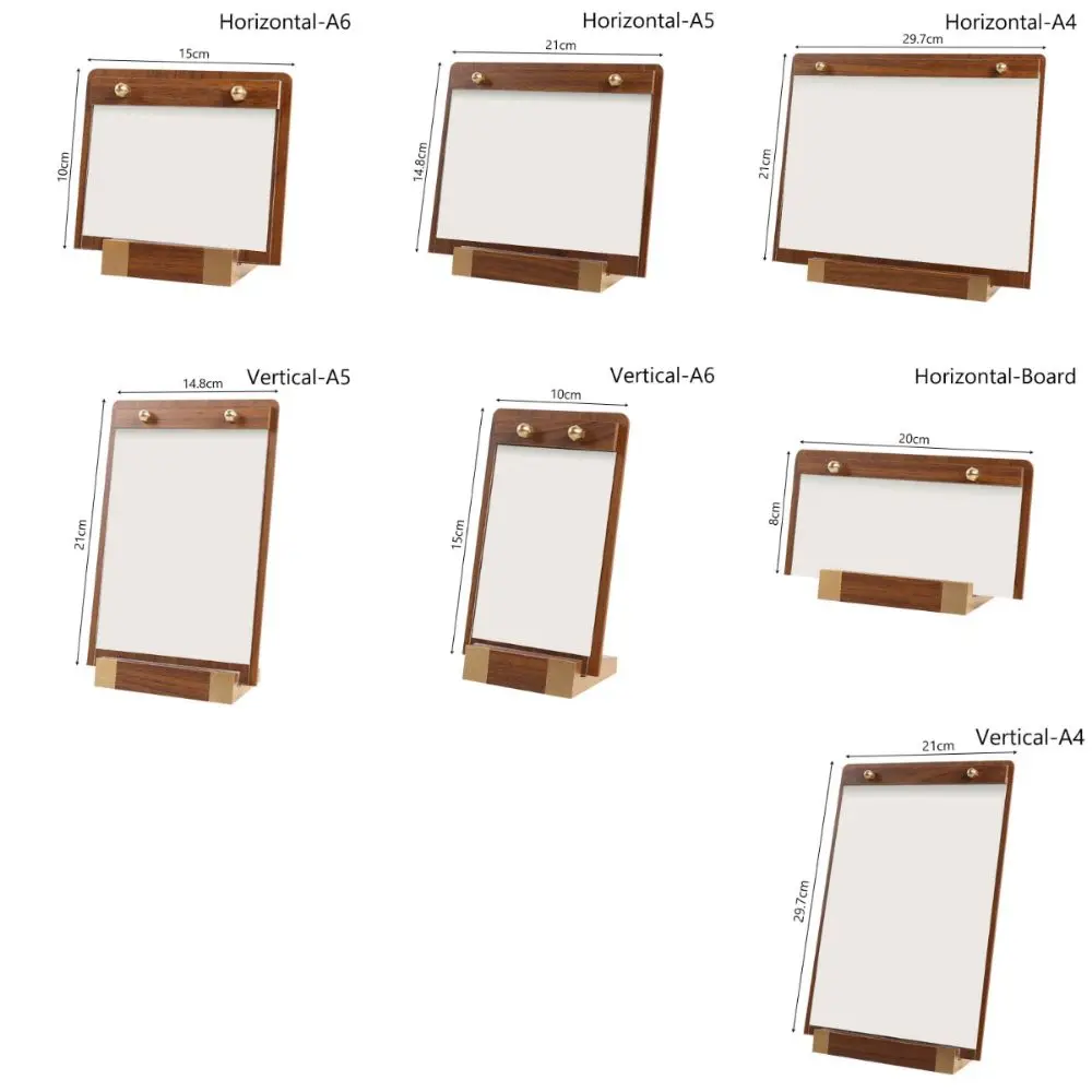 A4/A5/A6 Desktop Display Board Brown Faux Walnut Wood Menu Vertical Holder Transparent Panel Stable Base