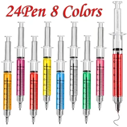 24 pz Multicolor Siringa Penne Novità Siringa Liquida Penna A Sfera Ago Tubo Forma Infermiera Regalo Penna Liquida Colore Per L'apprendimento