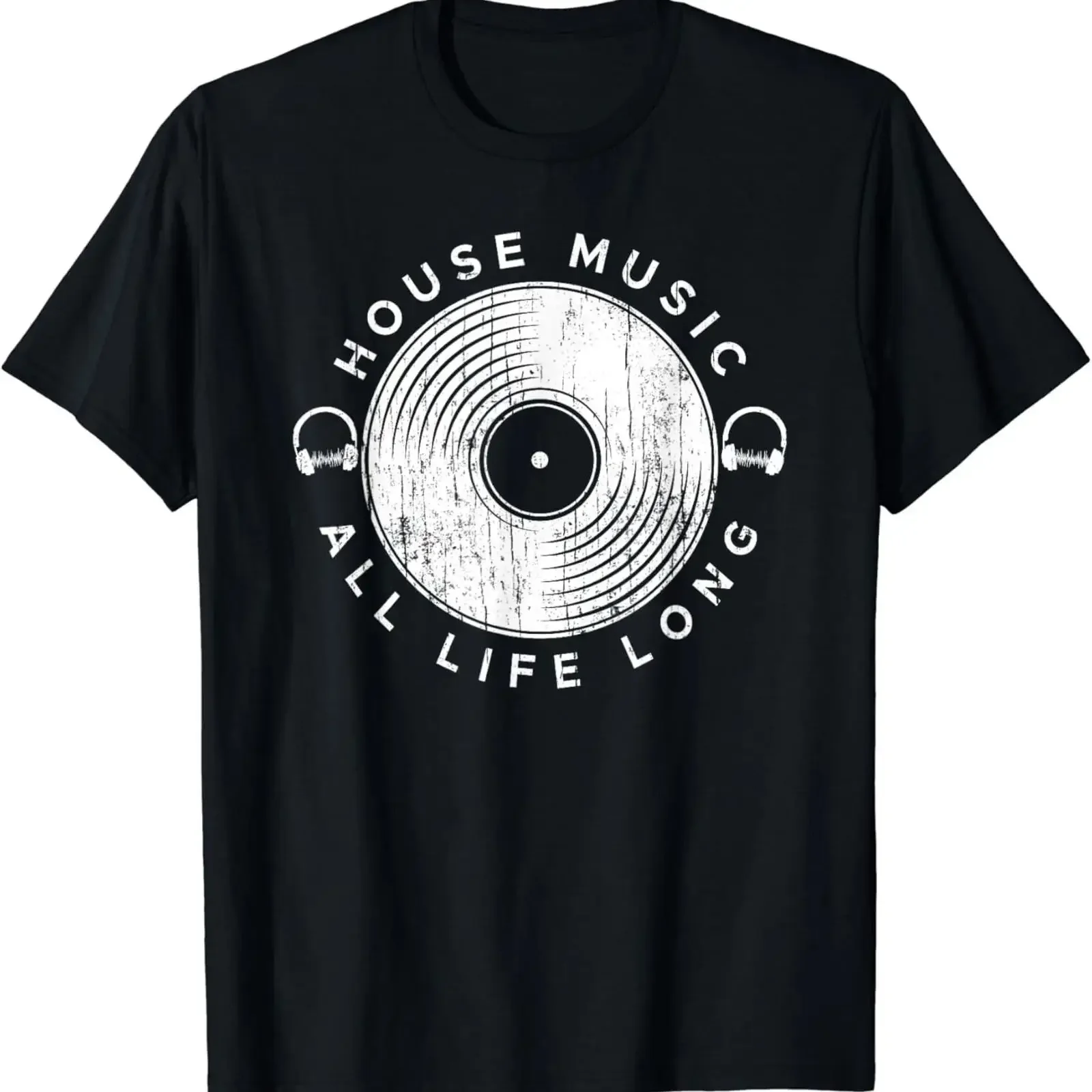 House Music All Life EDM Raver DJ T Shirt vintage Washed Breathable Stretched Top For Everyday Wear Soft homme Unisex
