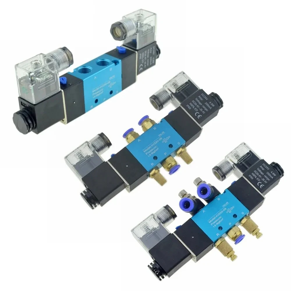 

Double Control 2 Position 5 Way Pneumatic Electric Solenoid Valve 12V 24V 220V 6mm 8mm 10mm Hose Adjust Air Gas Magnetic Valve