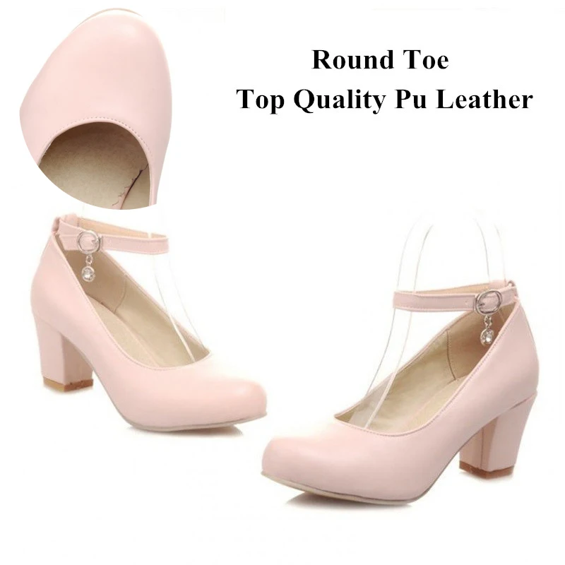 New Women Pumps Solid Buckle Lolita Shoes Square Heel Ankle Strap Shoes High Heel Platform Shoes Plus Size 42/43 Mary Jane shoes