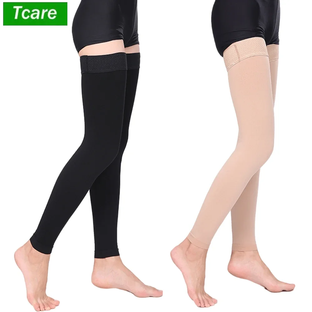 

Tcare 1 Pair Thigh High Footless Compression Sleeves with Silicone Band, 20-30 MmHg Graduated Support Varicose Veins Leg Sleeves