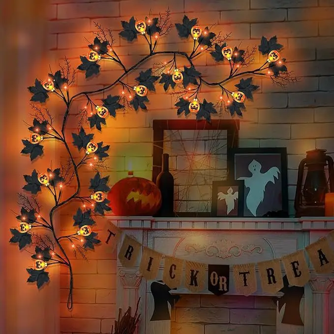 LED zucca pipistrello ragno ramo rattan luce halloween parete interna festival atmosfera luce