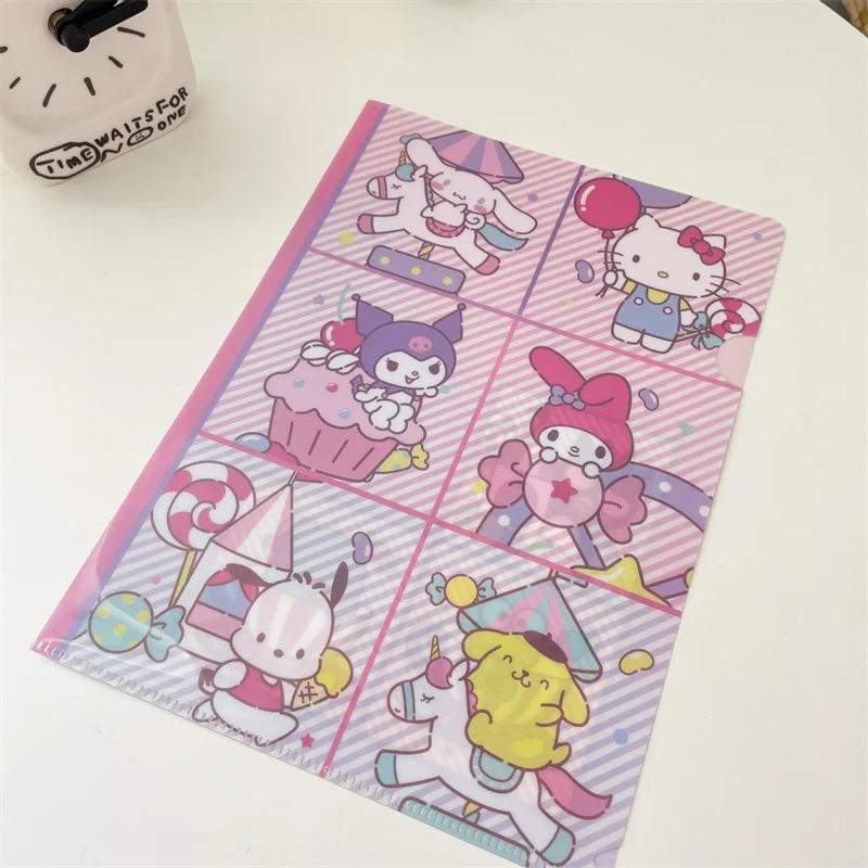 Sanrio Cartoon Cute L-Shaped Waterproof Folder Students Test Paper Storage Folder Kuromi Melody Cinnamoroll A4 Folder Wholesale