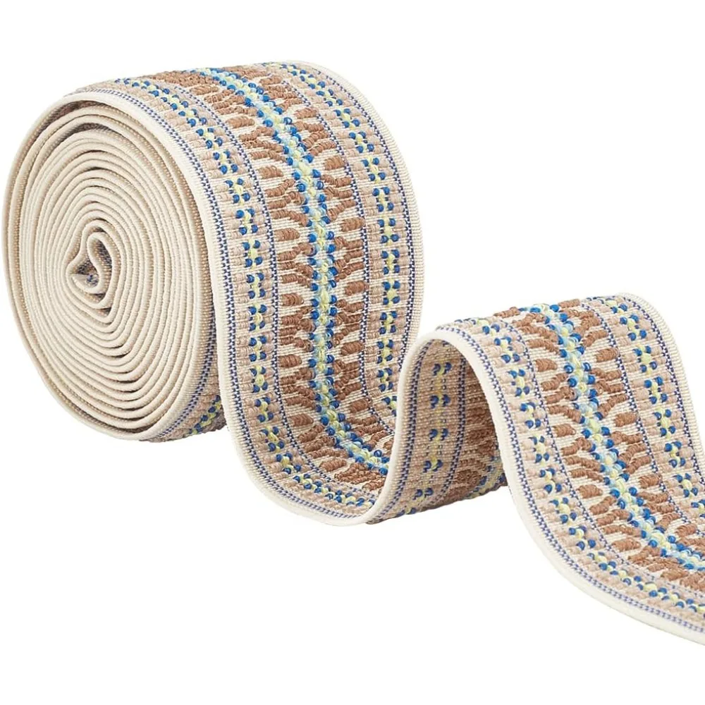 2.5 Yards 2 Inch Jacquard Elastic Band, Elastic Emobridered Woven Ribbon Boho Fabric Sewing Band for DIY Craft Accessories