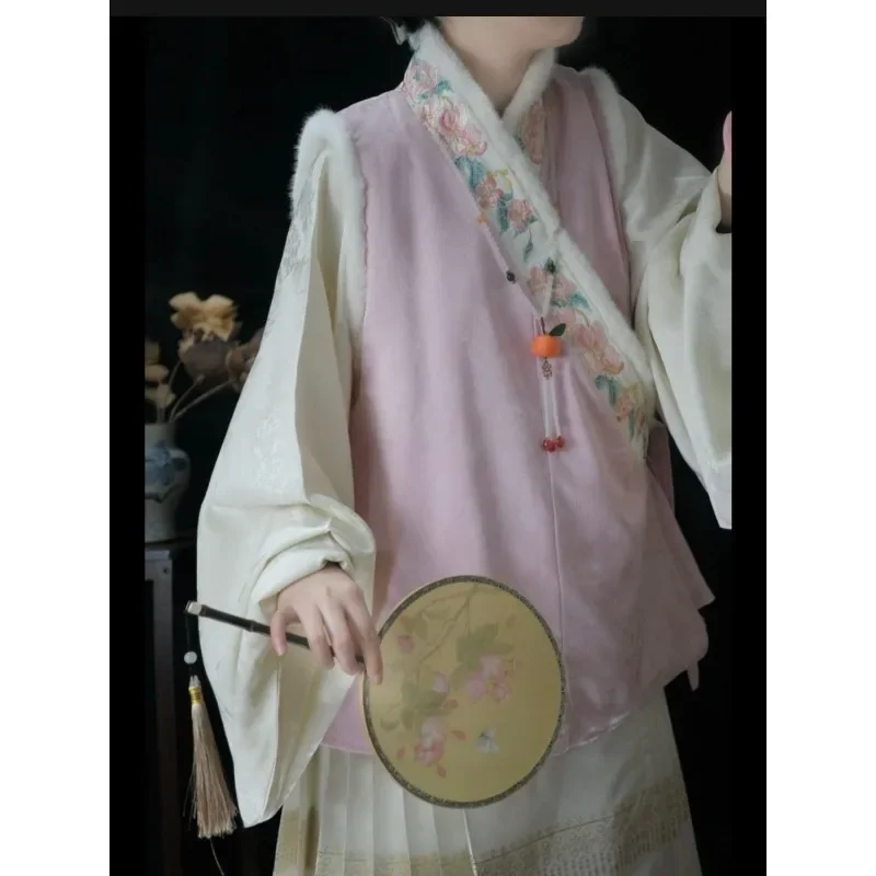 6 Color Original Chinese Cross Collar Thickened Velvet Tang Suit Hanfu Vest for Women High Quality Jacquard Embroidered Vest