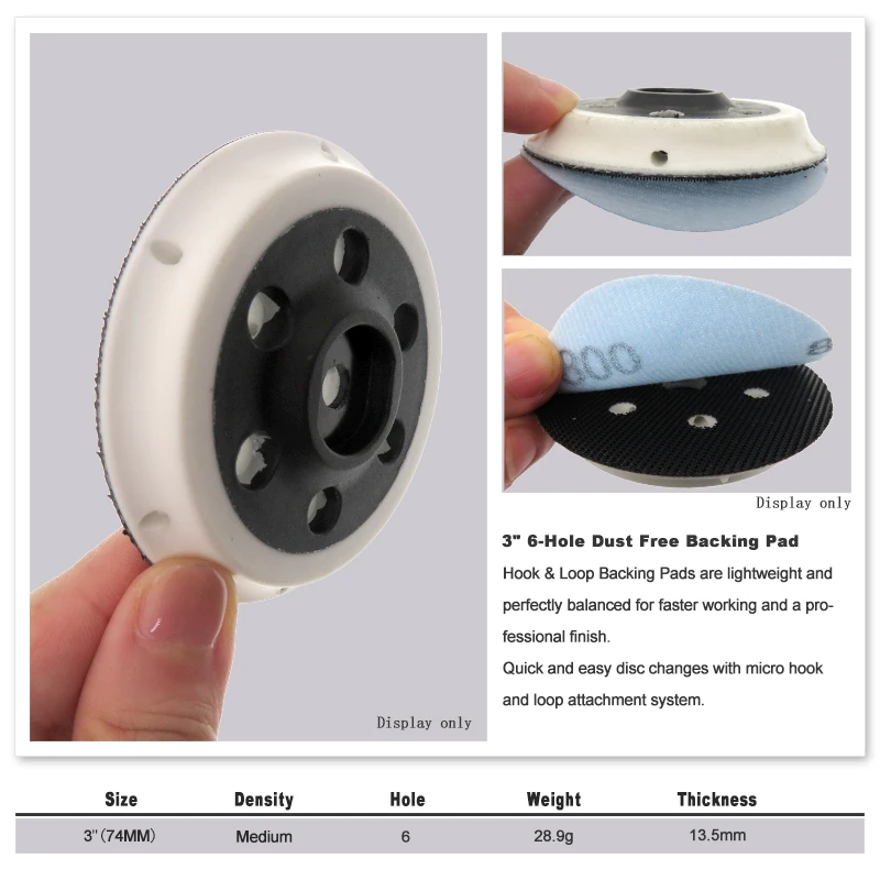 Placa de respaldo de gancho y bucle de 3 pulgadas, 6 agujeros, 5/16 "-24 hilos, almohadilla de lijado para pulir y pulir para lijadora pulidora de coche de doble acción