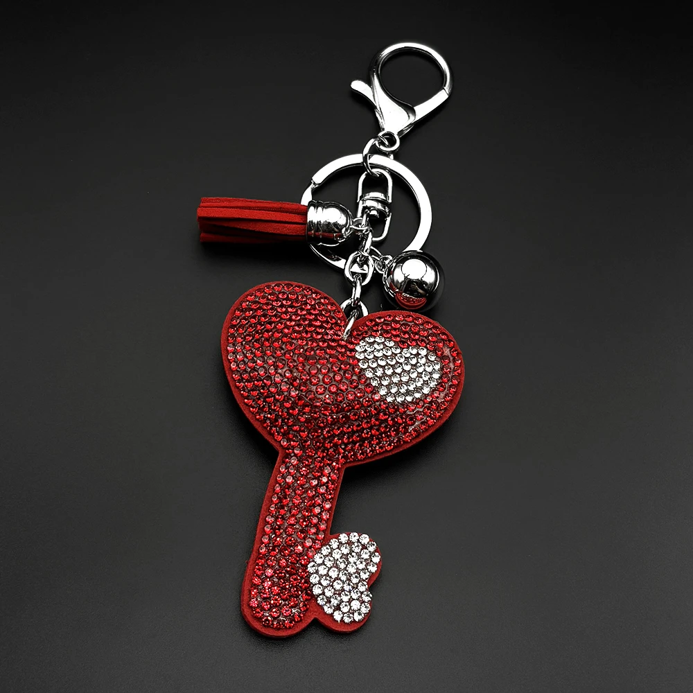 Romantischer Strass-Herz-Schlüsselanhänger mit Quaste und Glocke, Jubiläums-Paar-Mode-Handtaschen-Dekoration, Schmuckgeschenke – Detail 4