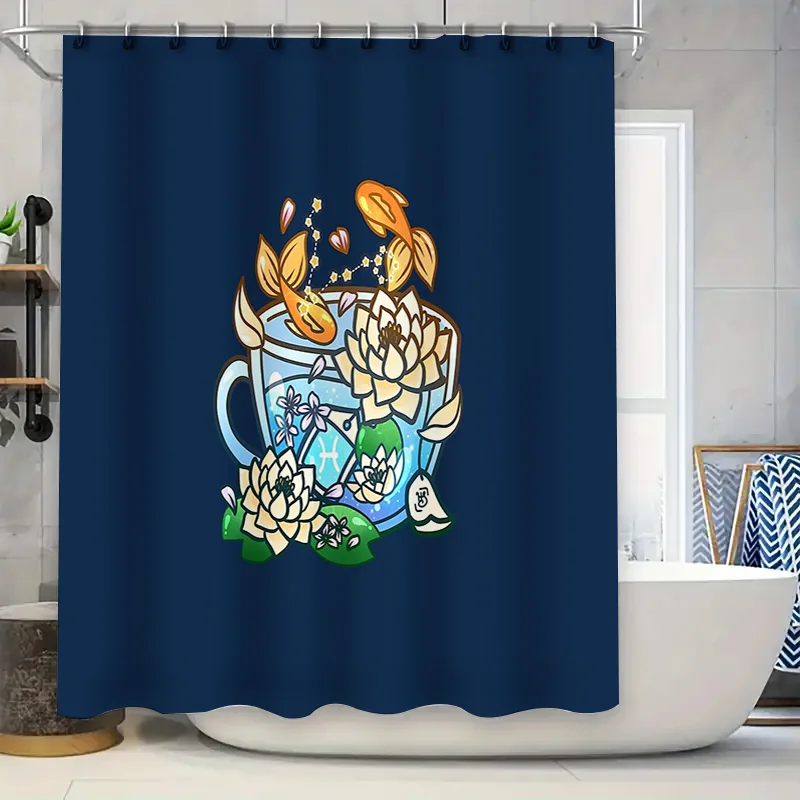 

Floral Lotus Flower Bath Curtain Artistic Nature Bathroom Decor Shower Curtains Waterproof Vintage Home Decor