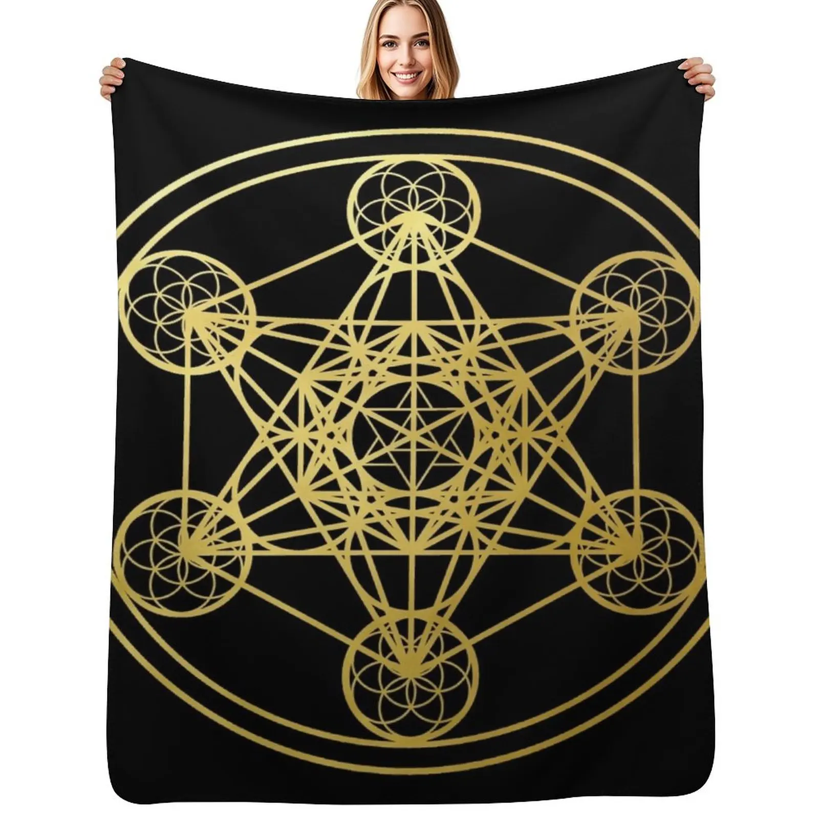 

Metatrons Cube gold sacred geometry mandala esoteric symbol Kabbalah Throw Blanket Machine washable soft blanket