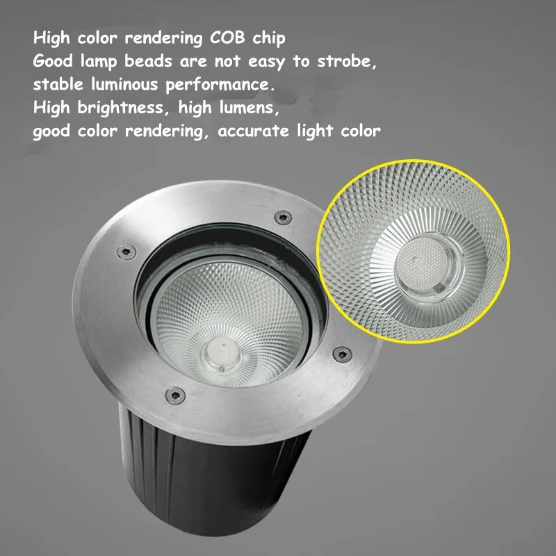 COB Underground Light Stainless Steel Outdoor Square Ground Light Floodlight Courtyard Landscape Garden Lamp Stairs Deck Lights