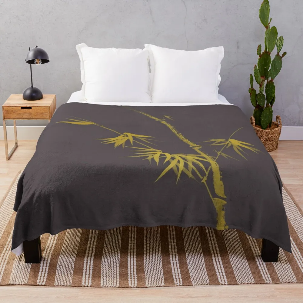 

Exquisite artistic design in oriental Japanese Zen style of a golden bamboo stalk on earthy gray art print Throw Blanket