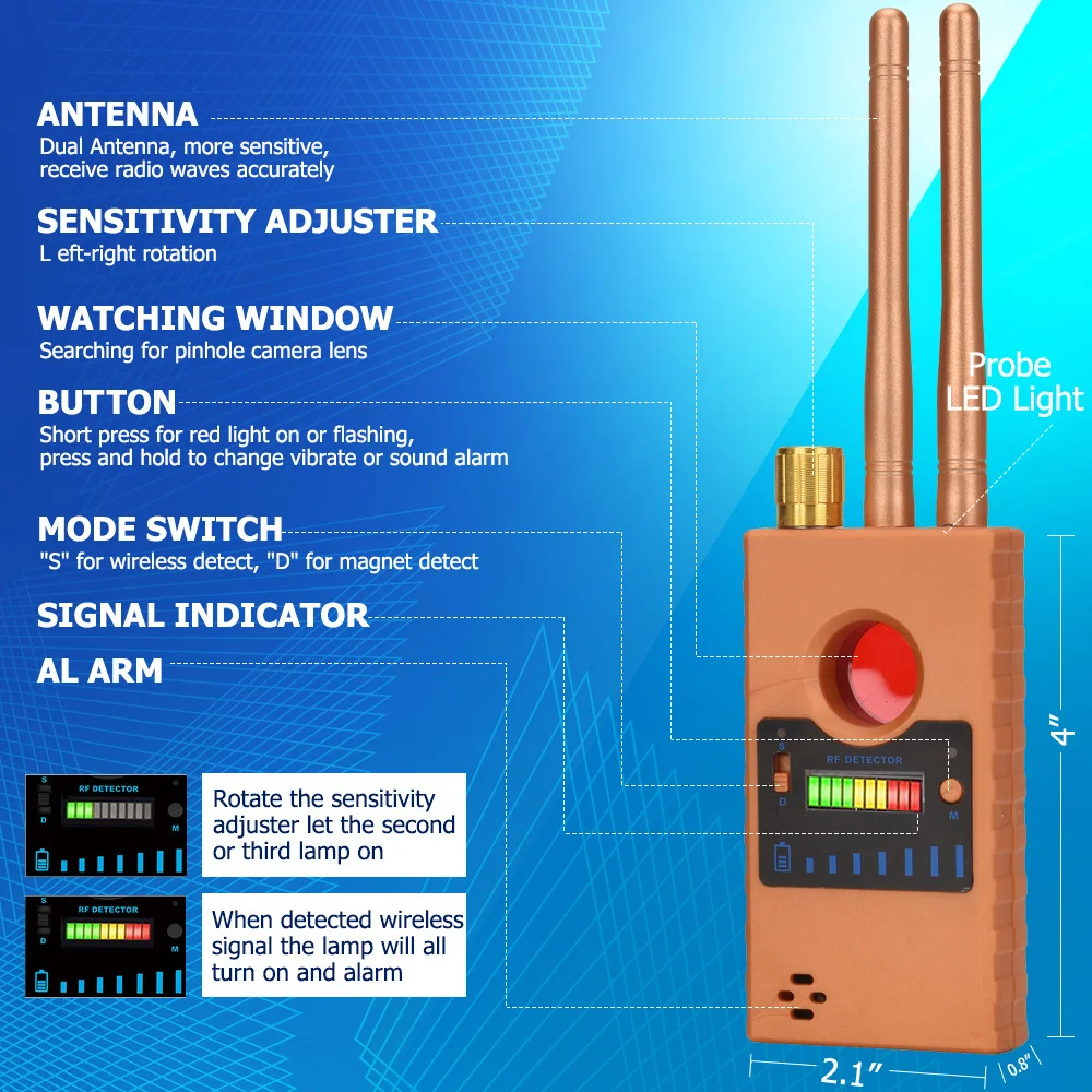 مكافحة التجسس واي فاي الثقب كاميرا خفية كشف RF إشارة GPS الصوت GSM المحمول مايكرو كام مكافحة صريحة تجسس علة مكتشف هوائي مزدوج G529