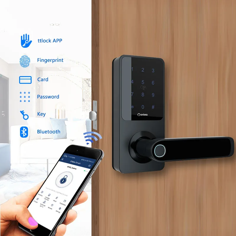 Orbita Wholesale Us Small Size Tt Lock Keyless Tuya Wifi App Rfid Password Biometric Finger Print Smart Home Door Locks With Key