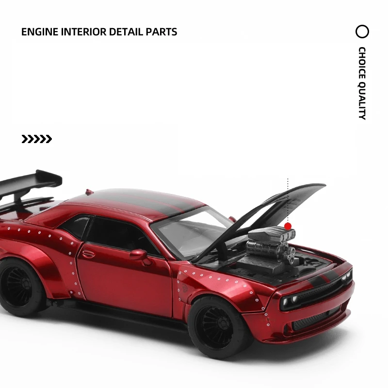 Modèle de voiture en alliage moulé sous pression, Dodge Challenger SRT Hellcat Jailbreak, jouet assemblé modifié, roues libres miniatures, cadeau de