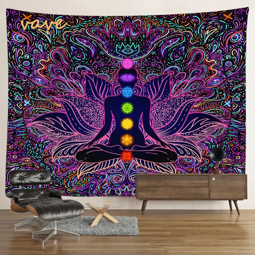 Indyjski posąg buddy medytacja 7 gobelin Chakra Mandala do zawieszenia na ścianie gobeliny tkanina ścienna psychodeliczny joga wiszące na ścianie