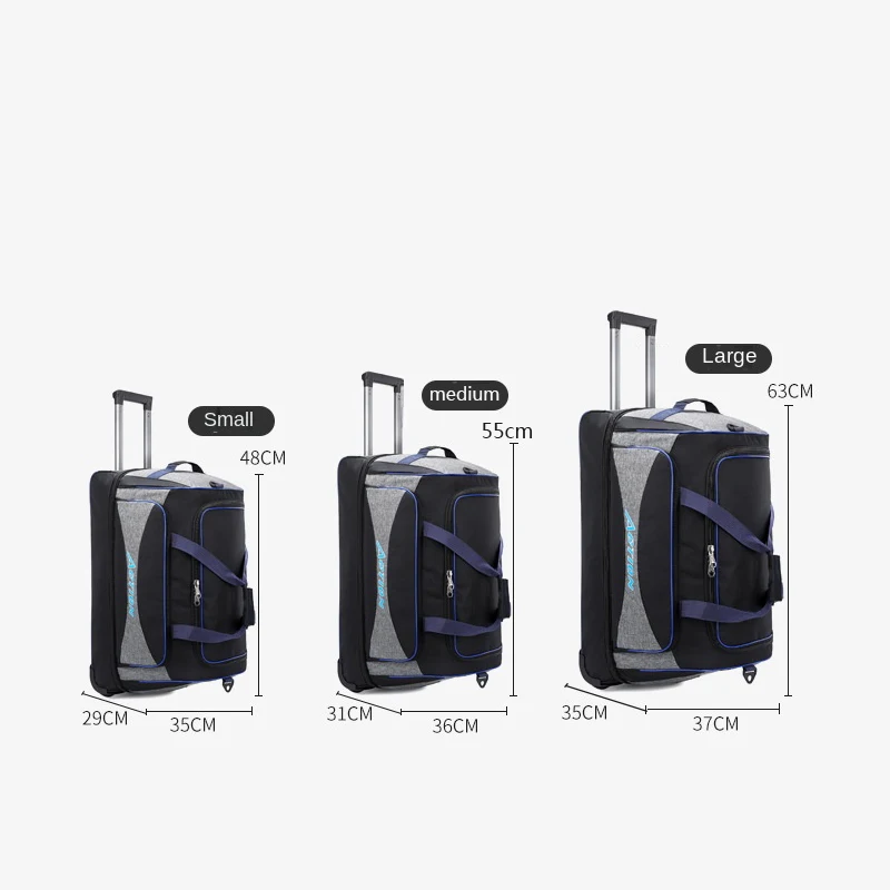 Grande capacidade Trolley Bag Travel Suitcase Boarding Bag Oxford bagagem impermeável Rolling Bagagem com rodas