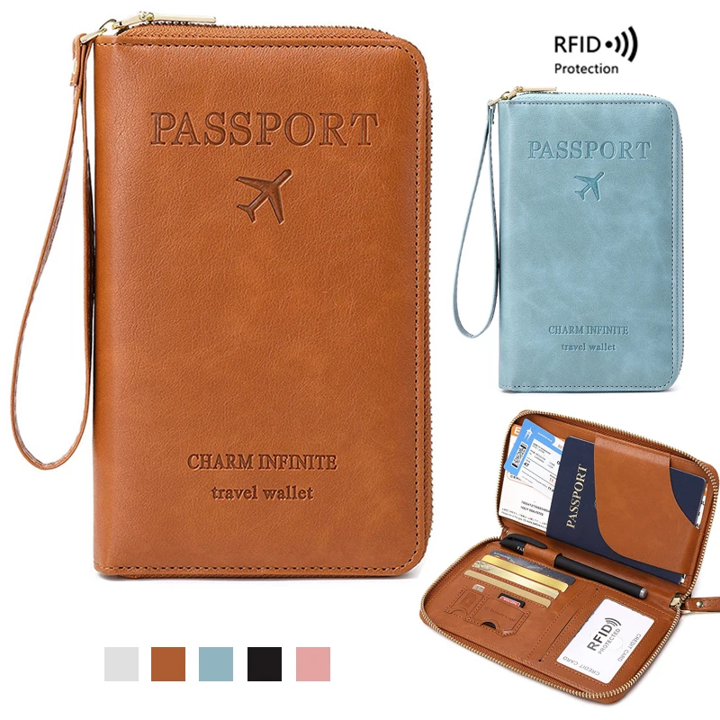 

Women Men Multi-Function RFID Passport Holder Cover Case Vintage PU Leather Travel Doccuments Packet Ticket Protective Bags