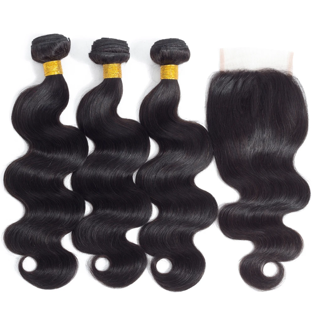 Body Wave Bundles With Closure Brazilian Human Hair Weave Bundles With 4x4 5x5 Lace Closure Hair Extension 3/4 Bundles Remy