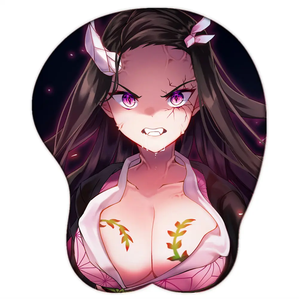 Kamado Nezuko 3D Breast Sexy Mouse Pad Anime Kimetsu No Yaiba kawaii Mousepad con morbido poggiapolsi tappetino da scrivania in tessuto a 2 vie